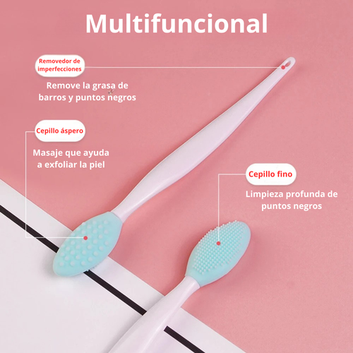 Cepillo de Silicona exfoliante de nariz, rostro y labios, removedor de impurezas, grasa y puntos negros.