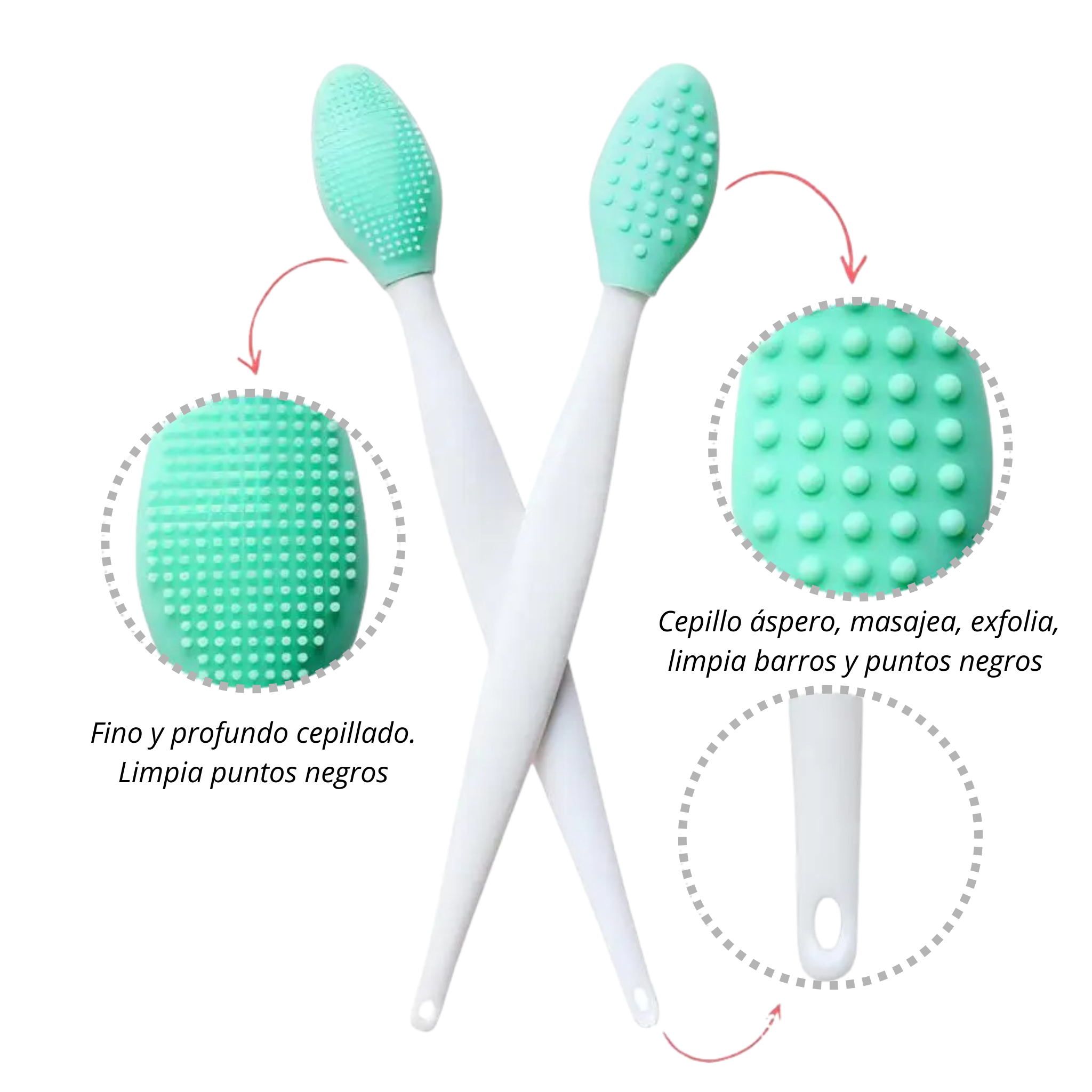 Cepillo de Silicona exfoliante de nariz, rostro y labios, removedor de impurezas, grasa y puntos negros.